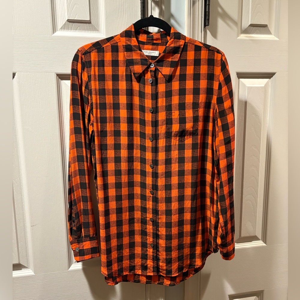 Equipment Femme Spicy Orange Silk Button-up Shirt